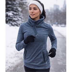 Apana Charcoal Gray Mockneck Drawstring Performance Top Thumbholes Medium M EUC